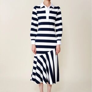 Du Parie NWOT SZ Medium Striped‎ Navy blue and White Jersey midi Dress